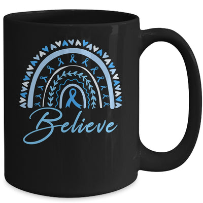 Believe Rainbow Colon Cancer Awareness Blue Ribbon Mug | siriusteestore