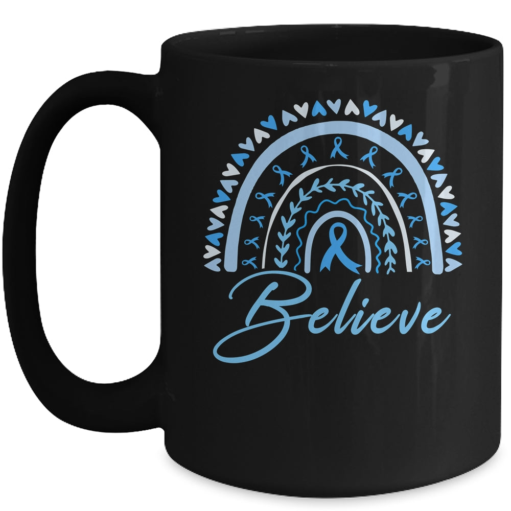Believe Rainbow Colon Cancer Awareness Blue Ribbon Mug | siriusteestore