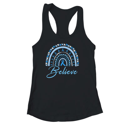 Believe Rainbow Colon Cancer Awareness Blue Ribbon Shirt & Tank Top | siriusteestore