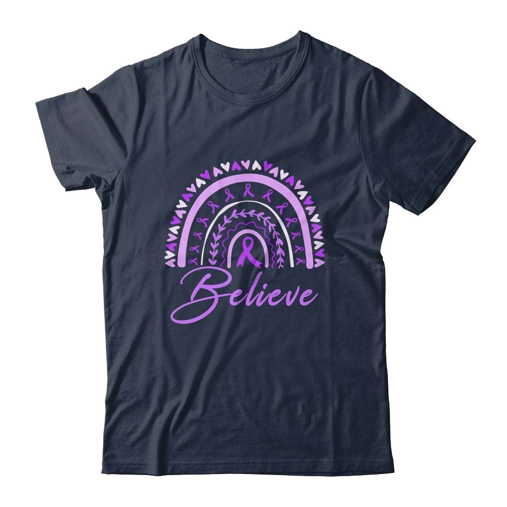 Believe Rainbow Epilepsy Awareness Purple Ribbon Shirt & Tank Top | siriusteestore