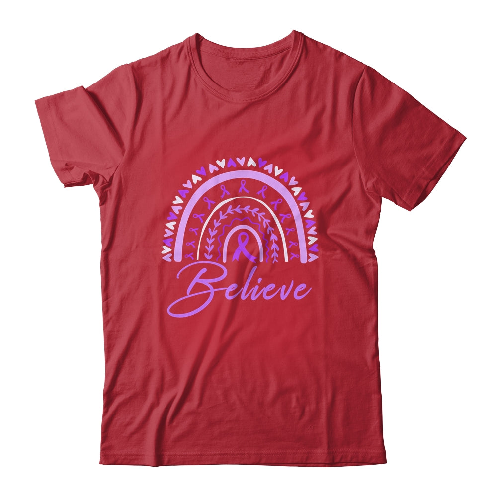 Believe Rainbow Epilepsy Awareness Purple Ribbon Shirt & Tank Top | siriusteestore
