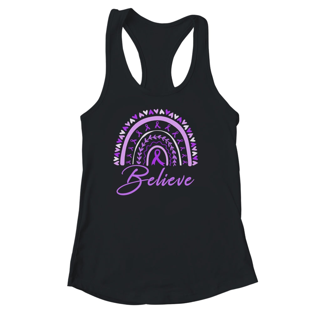 Believe Rainbow Epilepsy Awareness Purple Ribbon Shirt & Tank Top | siriusteestore