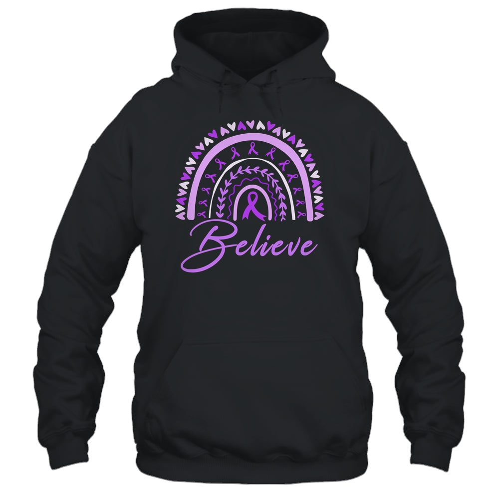 Believe Rainbow Epilepsy Awareness Purple Ribbon Shirt & Tank Top | siriusteestore