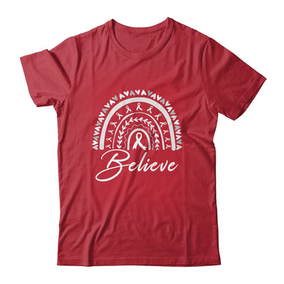 Believe Rainbow Lung Cancer Awareness White Ribbon Shirt & Tank Top | siriusteestore