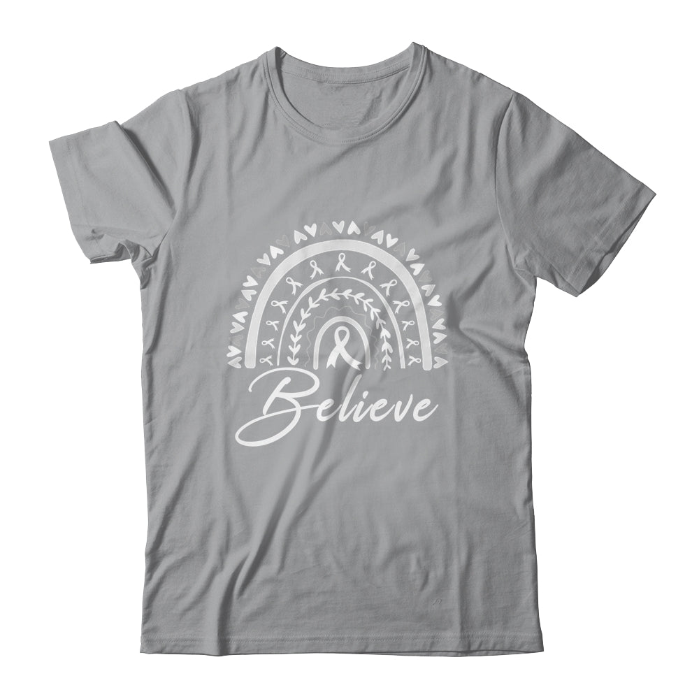 Believe Rainbow Lung Cancer Awareness White Ribbon Shirt & Tank Top | siriusteestore