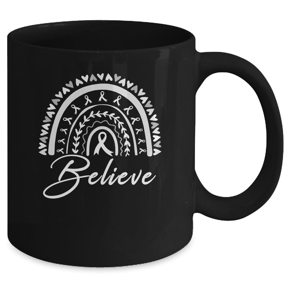 Believe Rainbow Lung Cancer Awareness White Ribbon Mug | siriusteestore