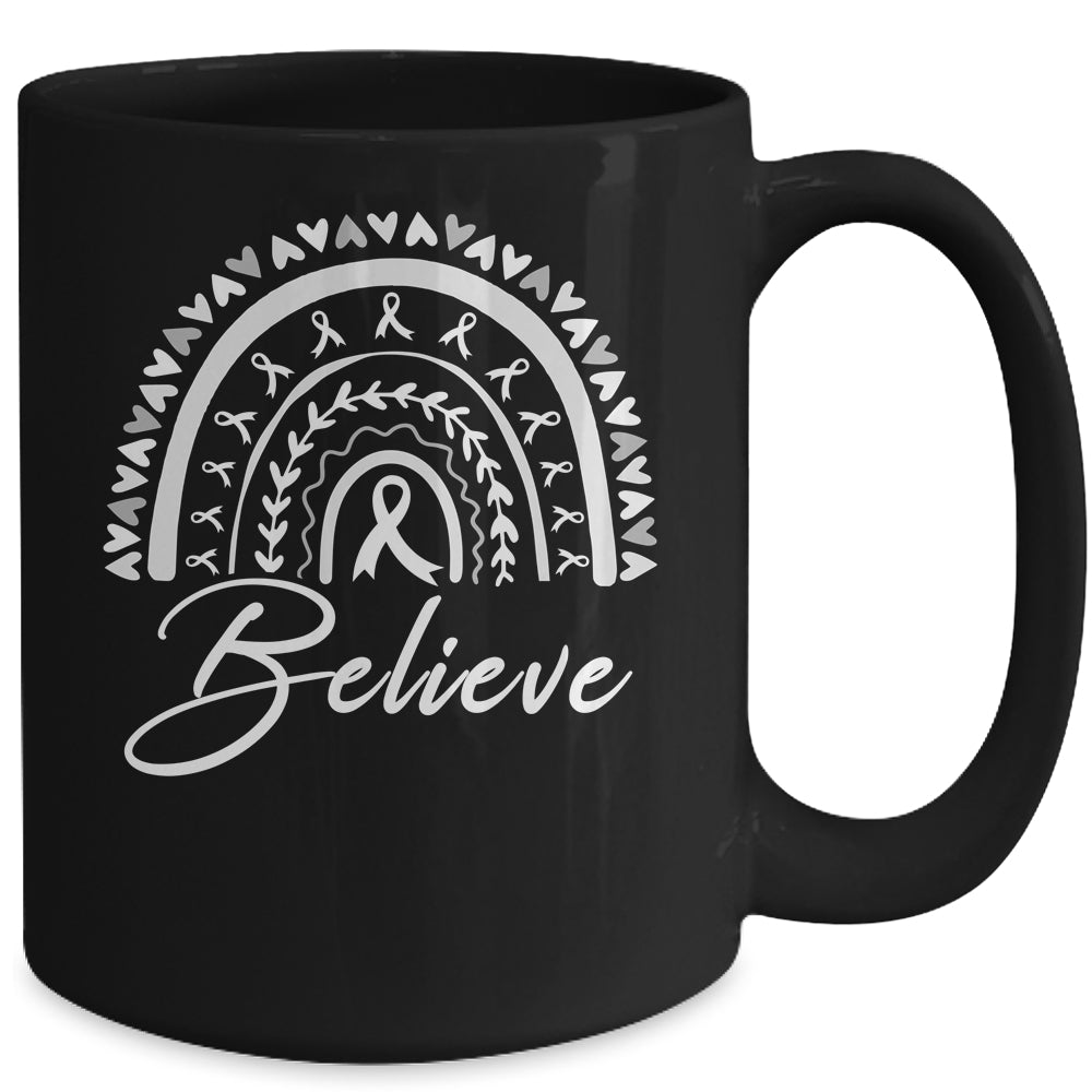 Believe Rainbow Lung Cancer Awareness White Ribbon Mug | siriusteestore