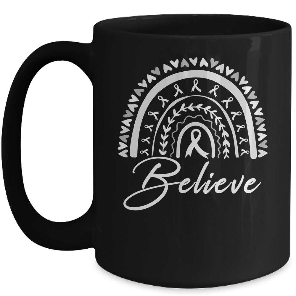 Believe Rainbow Lung Cancer Awareness White Ribbon Mug | siriusteestore