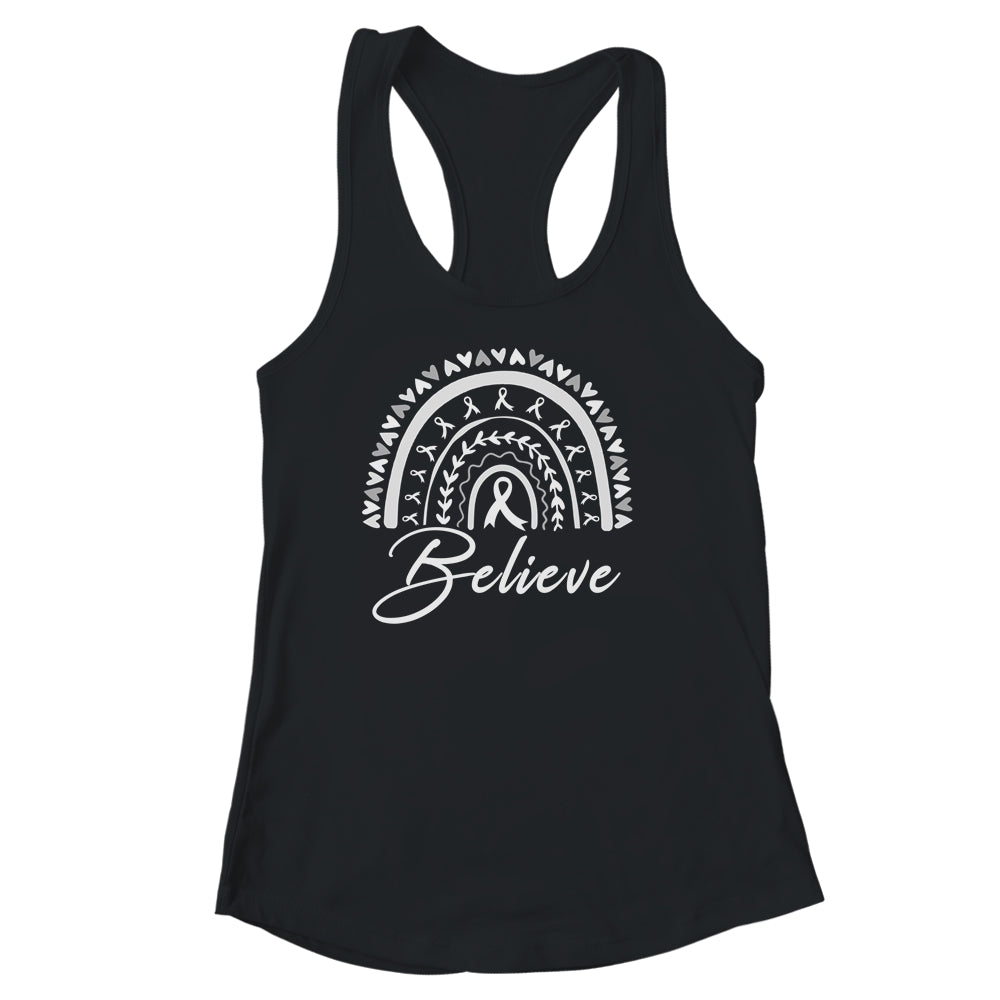 Believe Rainbow Lung Cancer Awareness White Ribbon Shirt & Tank Top | siriusteestore
