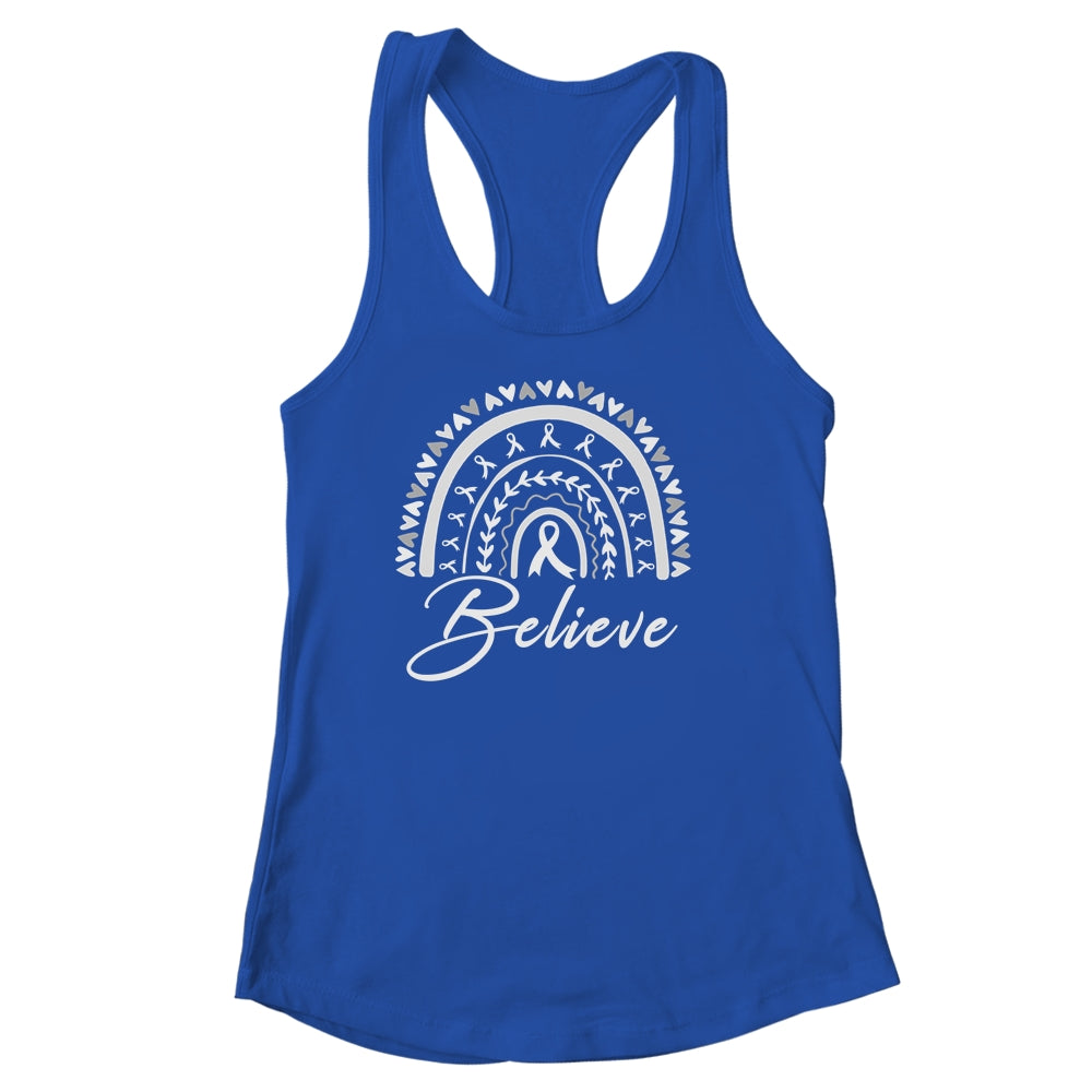 Believe Rainbow Lung Cancer Awareness White Ribbon Shirt & Tank Top | siriusteestore
