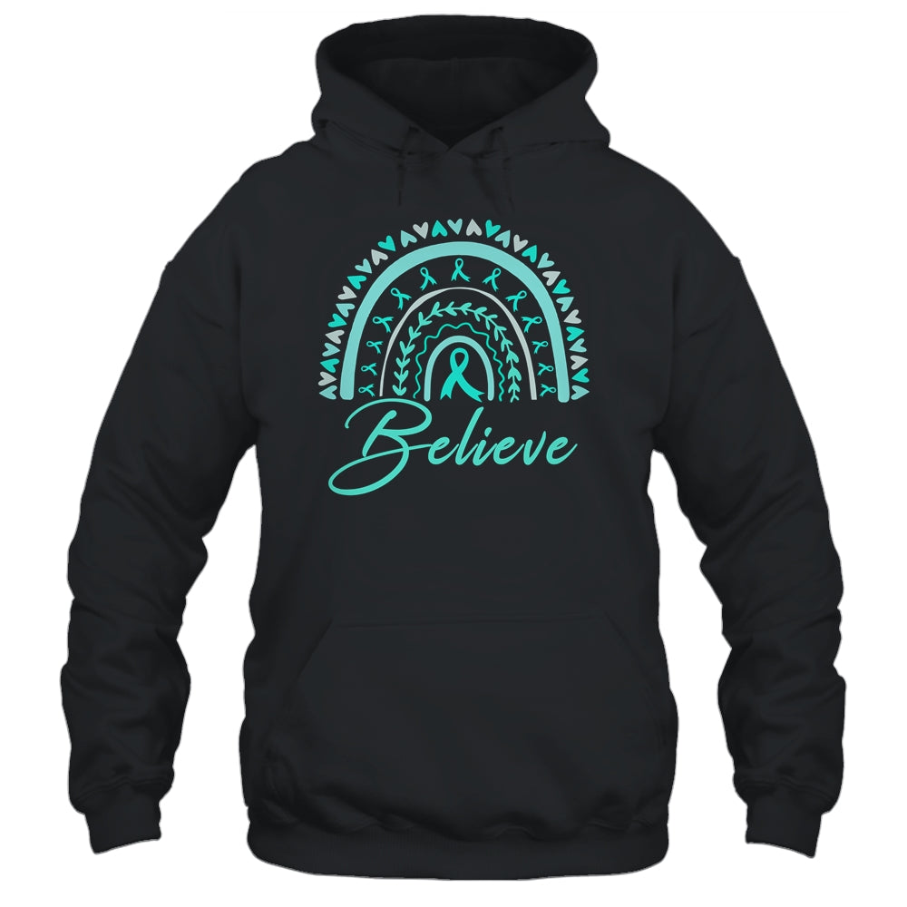 Believe Rainbow Ovarian Cancer Awareness Teal Ribbon Shirt & Tank Top | siriusteestore