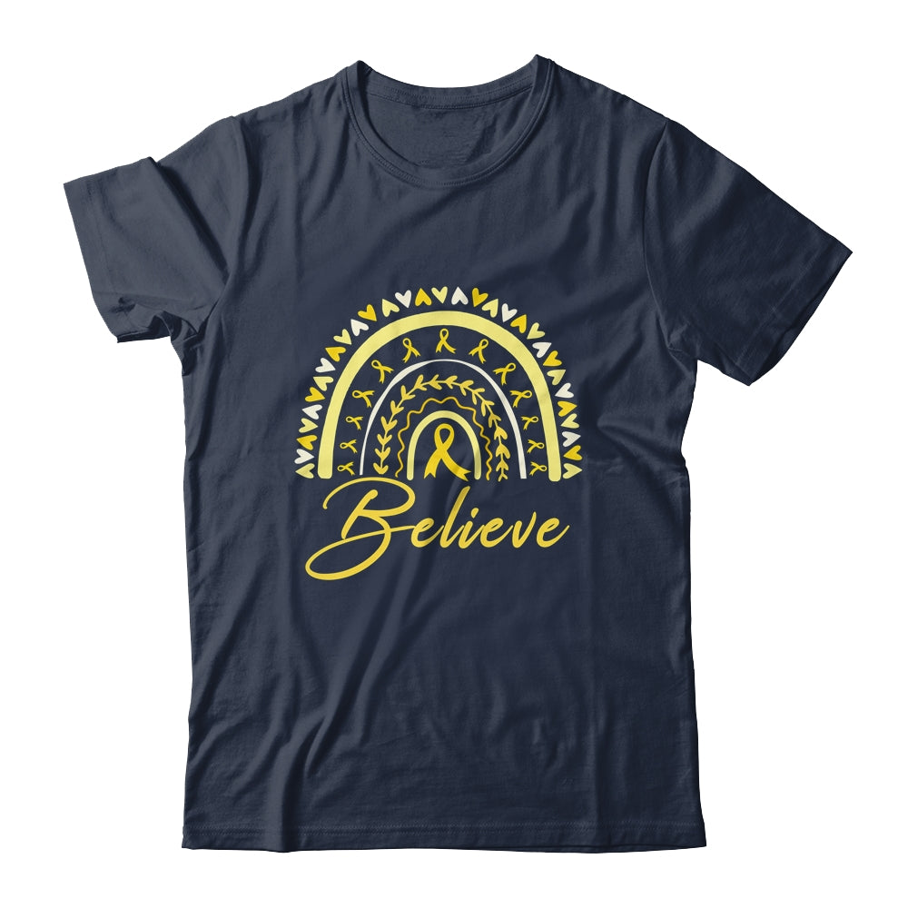 Believe Rainbow Sarcoma Awareness Yellow Ribbon Shirt & Tank Top | siriusteestore