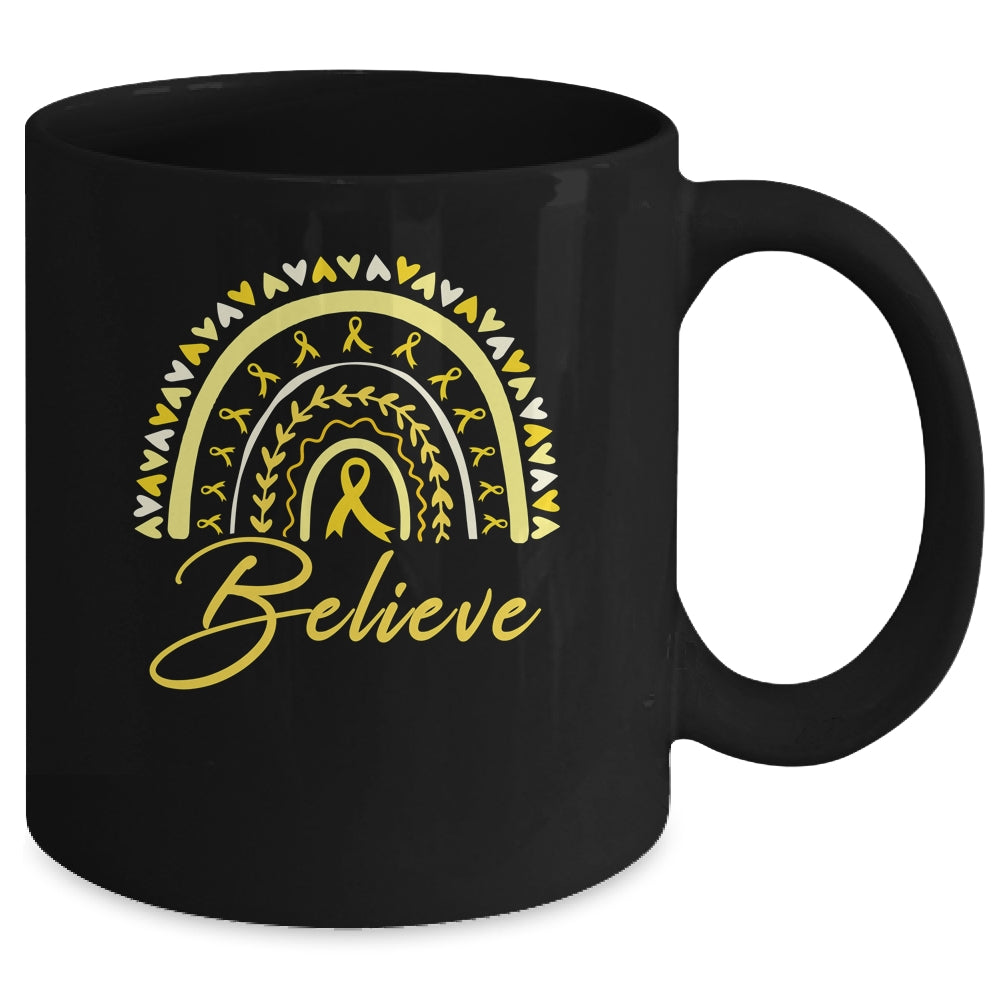 Believe Rainbow Sarcoma Awareness Yellow Ribbon Mug | siriusteestore
