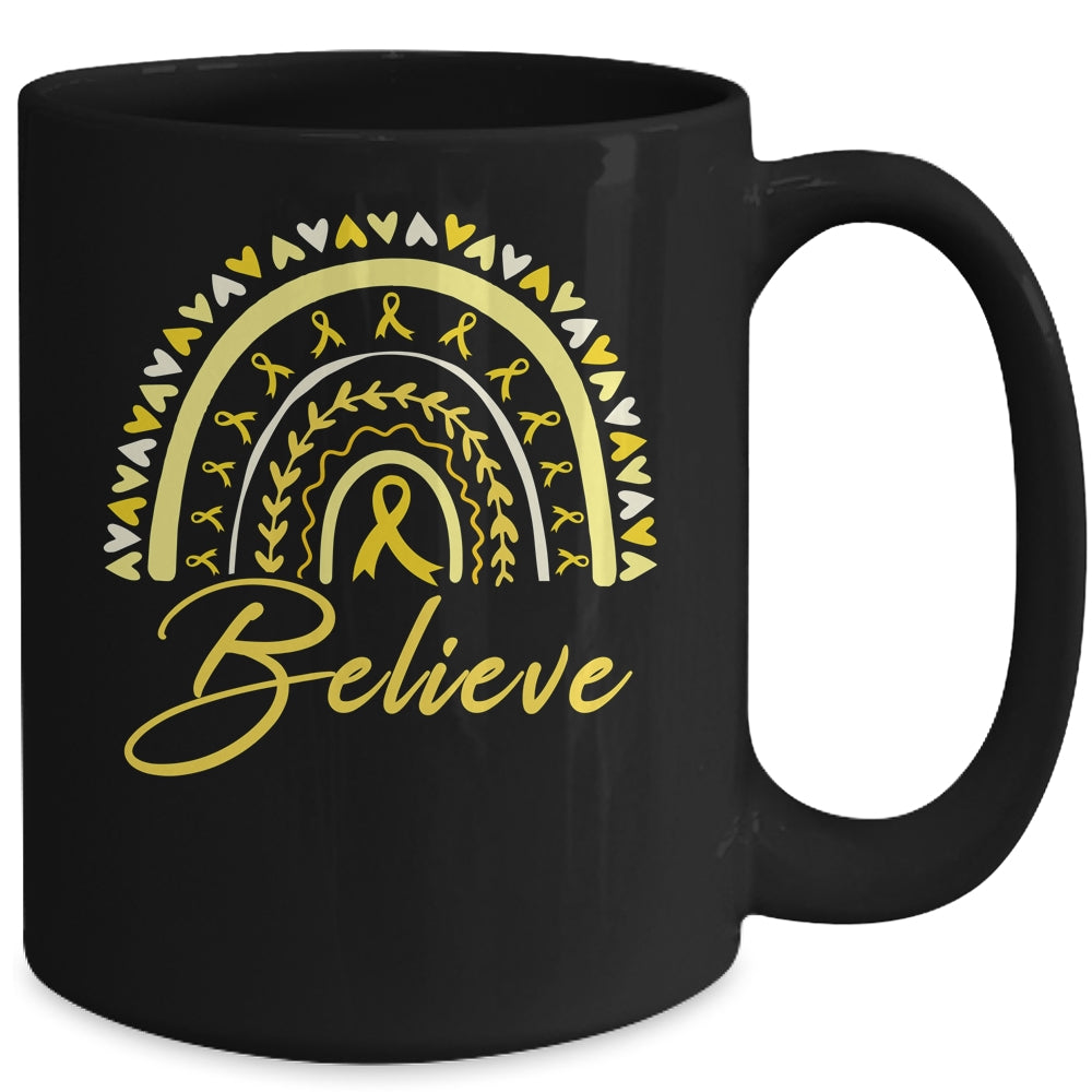 Believe Rainbow Sarcoma Awareness Yellow Ribbon Mug | siriusteestore