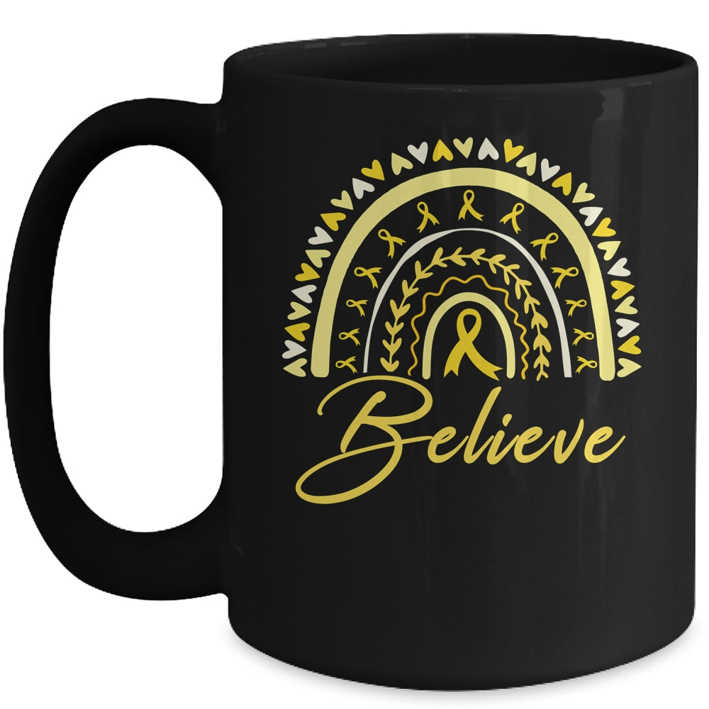 Believe Rainbow Sarcoma Awareness Yellow Ribbon Mug | siriusteestore