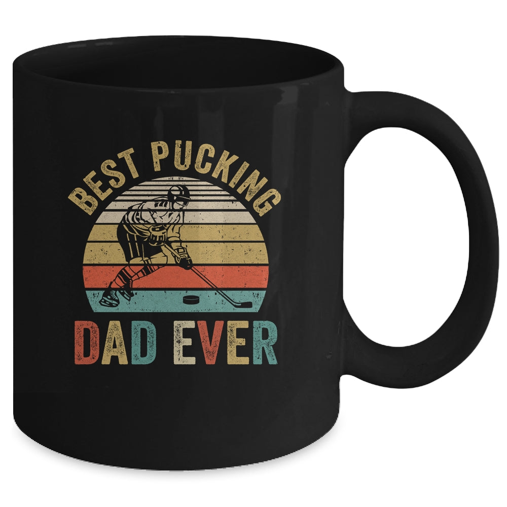 Best Pucking Dad Ever Funny Fathers Day Hockey Pun Mug | siriusteestore