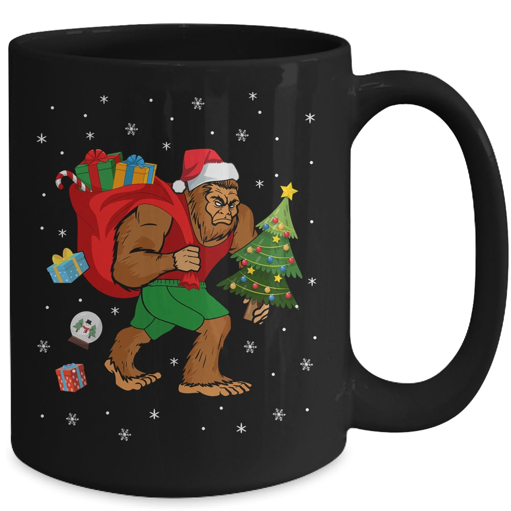 Bigfoot Santa Carrying Christmas Bag Xmas Hat Mug | siriusteestore