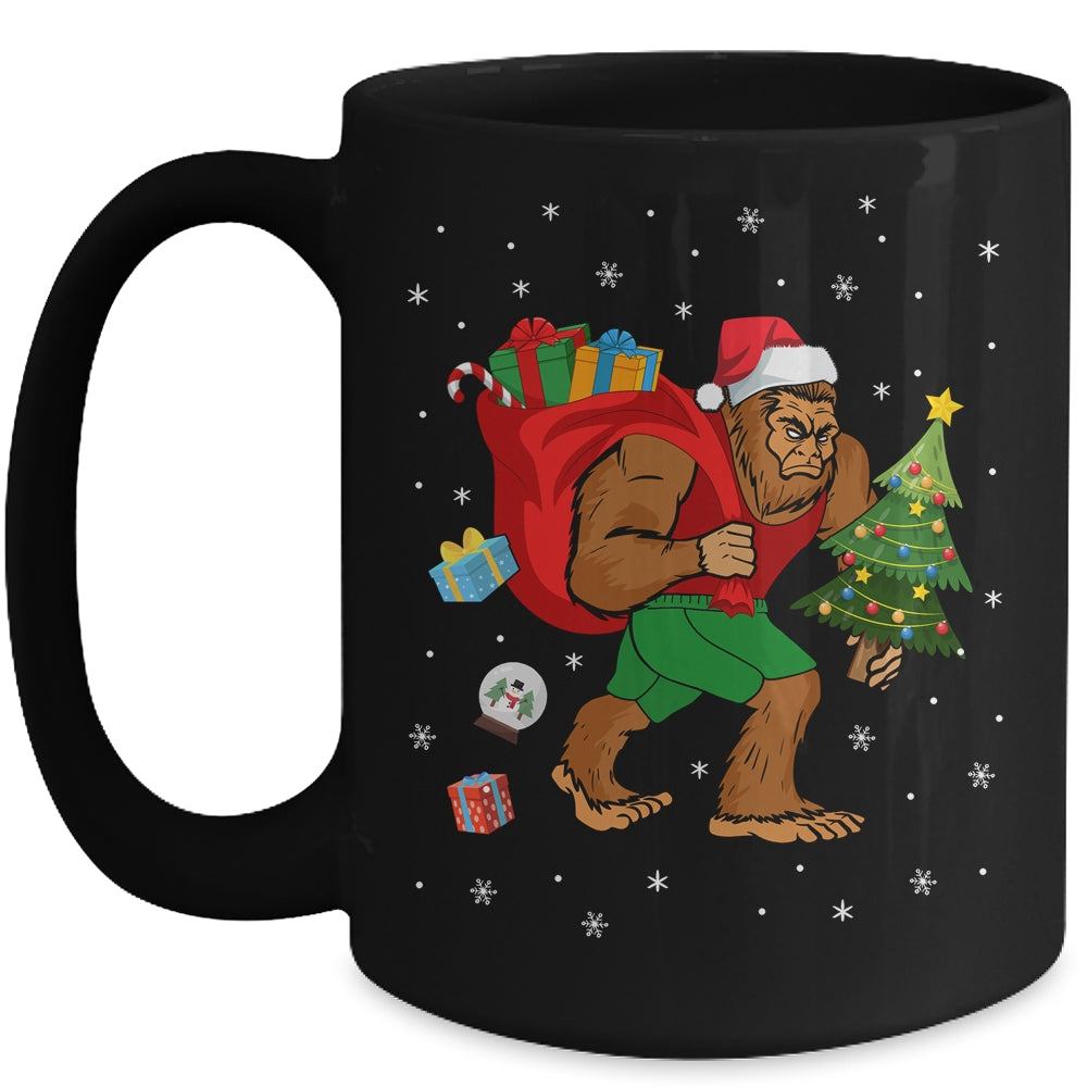 Bigfoot Santa Carrying Christmas Bag Xmas Hat Mug | siriusteestore