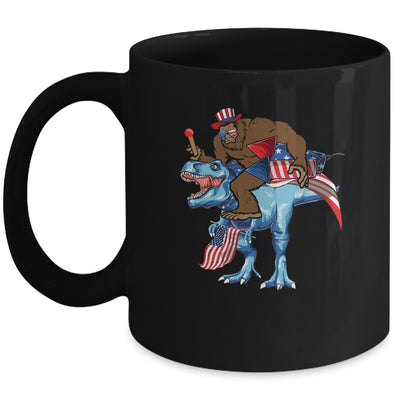 Bigfoot riding Dinosaur USA Flag 4th Of July America Mug | siriusteestore
