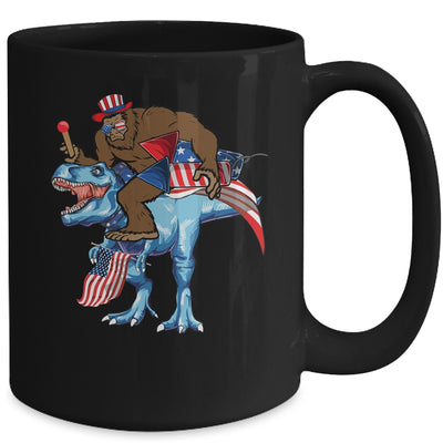 Bigfoot riding Dinosaur USA Flag 4th Of July America Mug | siriusteestore