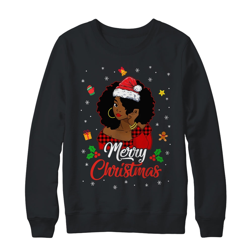 Black African Girl American Melanin Christmas Santa Hat Shirt & Sweatshirt | siriusteestore