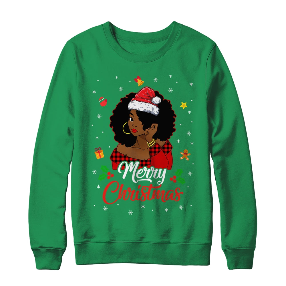 Black African Girl American Melanin Christmas Santa Hat Shirt & Sweatshirt | siriusteestore