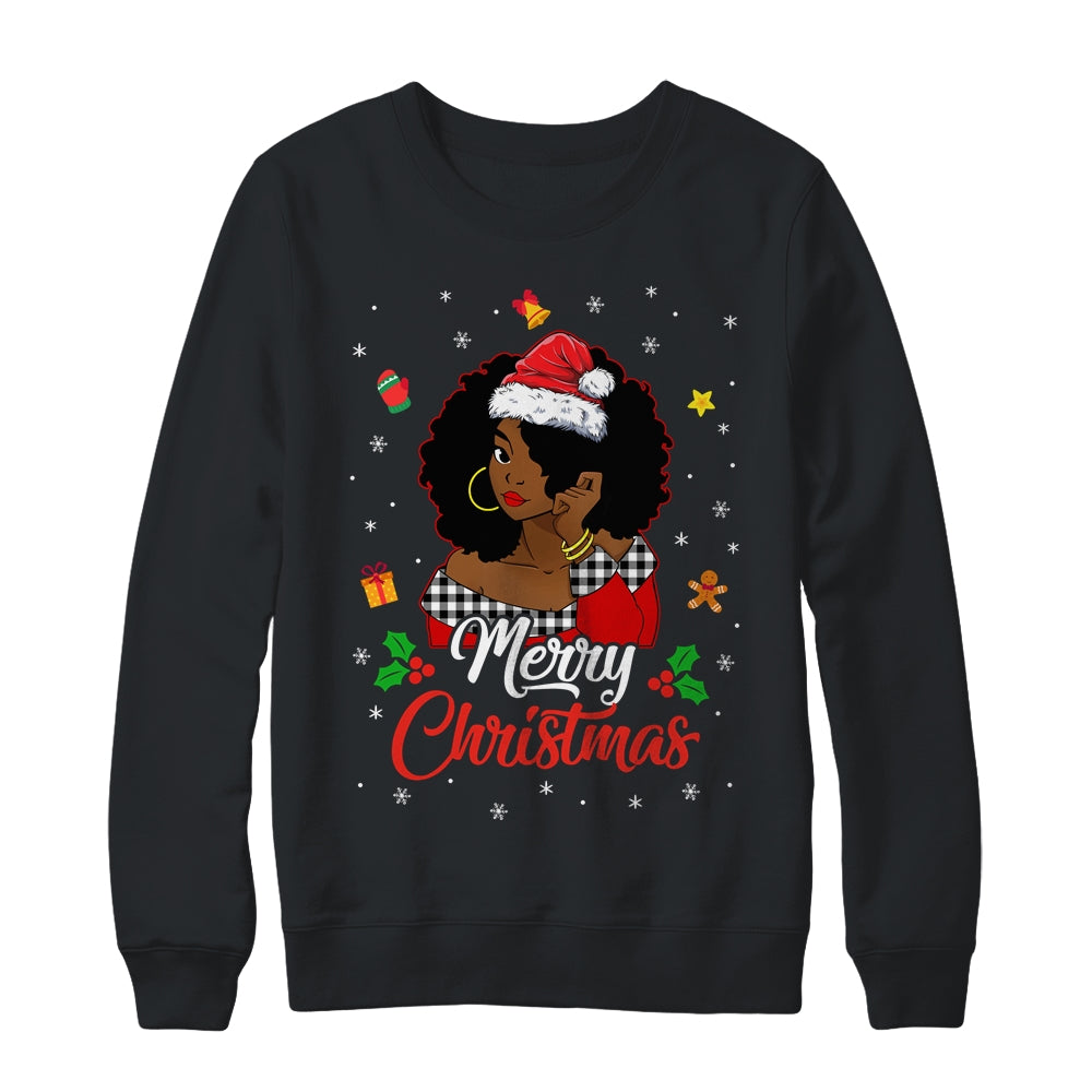 Black African Girl American Melanin Christmas Santa Hat Xmas Shirt & Sweatshirt | siriusteestore
