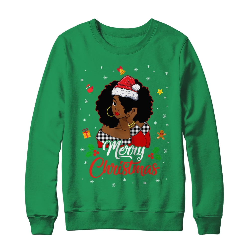 Black African Girl American Melanin Christmas Santa Hat Xmas Shirt & Sweatshirt | siriusteestore