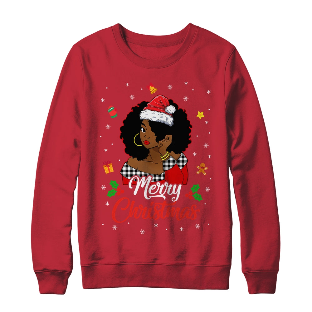 Black African Girl American Melanin Christmas Santa Hat Xmas Shirt & Sweatshirt | siriusteestore