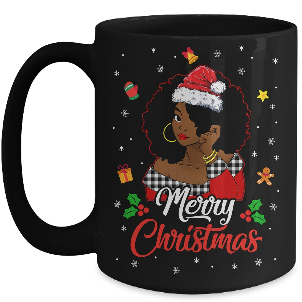 Black African Girl American Melanin Christmas Santa Hat Xmas Mug | siriusteestore