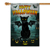 Black Cat Bat Wing Halloween Flag Pumpkin Seasonal Spooky Happy Halloween | siriusteestore