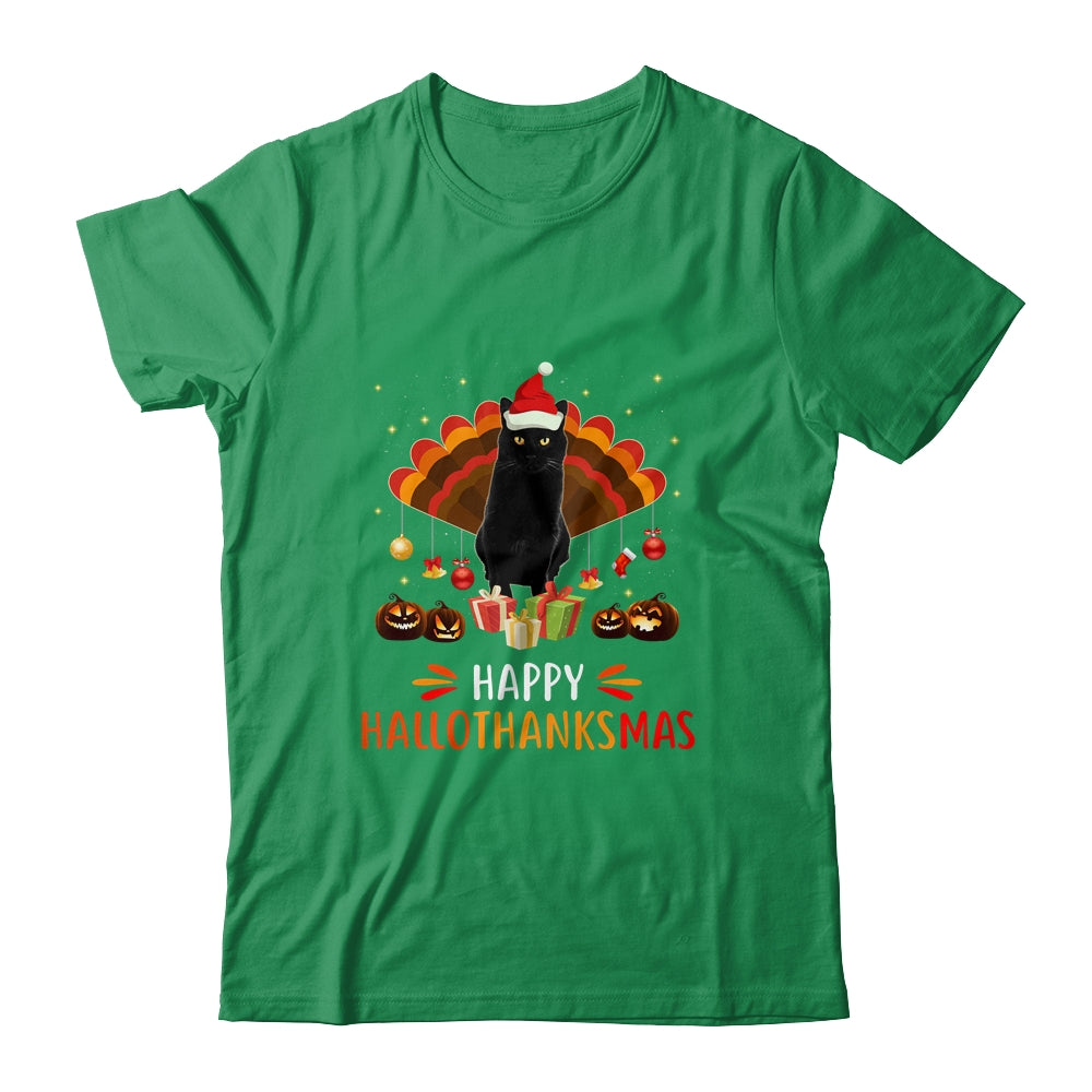 Black Cat Halloween Thanksgiving Christmas Hallothanksmas Shirt & Sweatshirt | siriusteestore