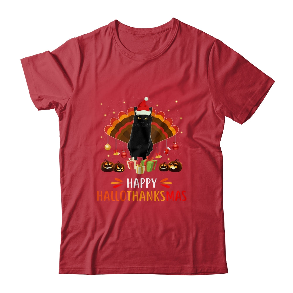 Black Cat Halloween Thanksgiving Christmas Hallothanksmas Shirt & Sweatshirt | siriusteestore