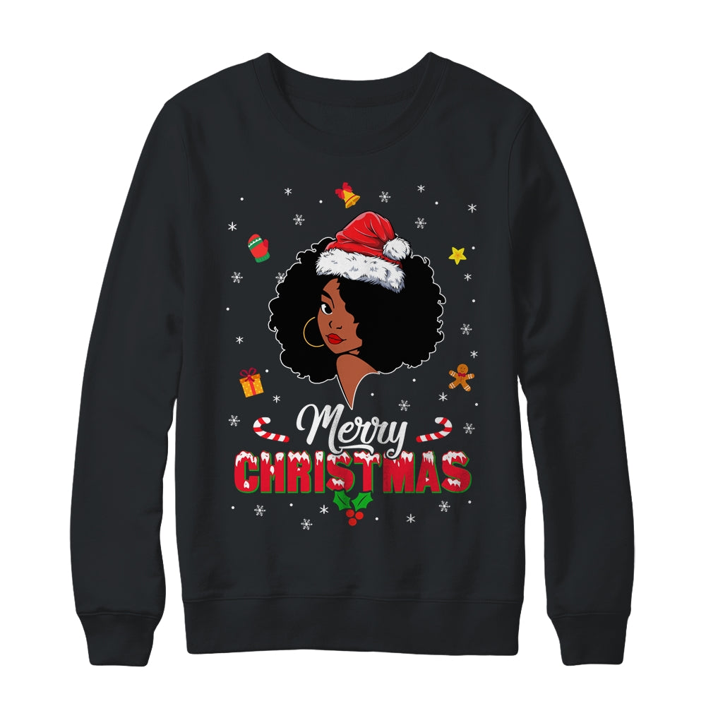 Black Girl Merry Christmas African American Woman Xmas Shirt & Sweatshirt | siriusteestore