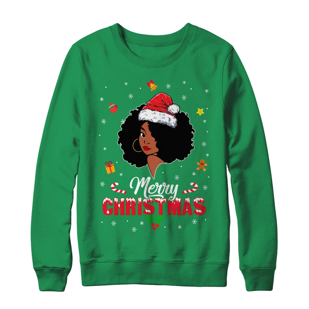 Black Girl Merry Christmas African American Woman Xmas Shirt & Sweatshirt | siriusteestore