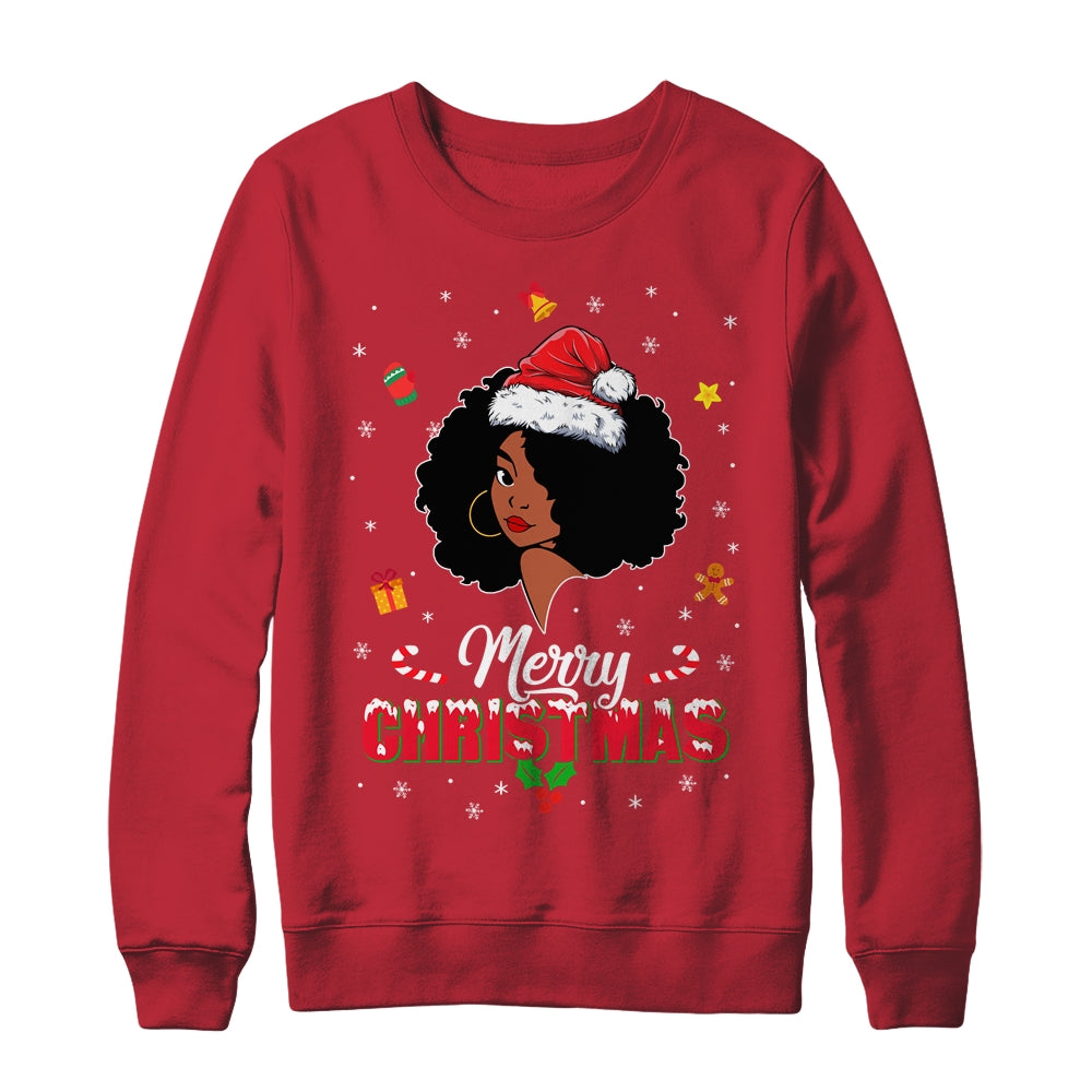 Black Girl Merry Christmas African American Woman Xmas Shirt & Sweatshirt | siriusteestore