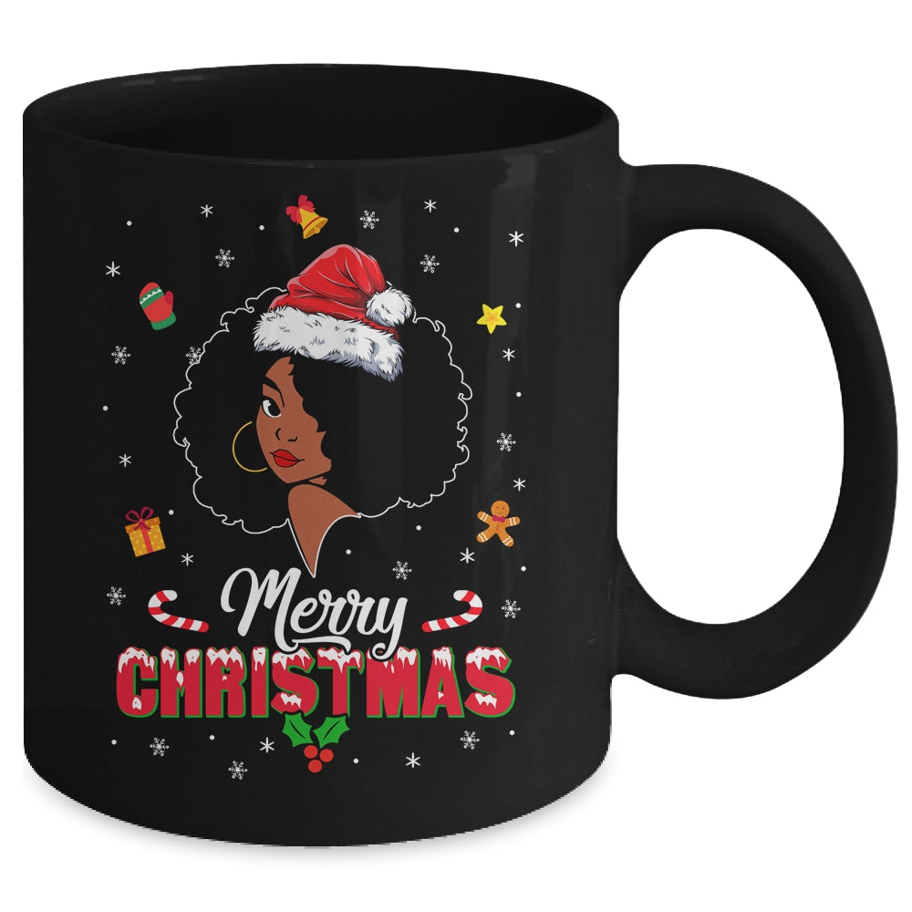 Black Girl Merry Christmas African American Woman Xmas Mug | siriusteestore