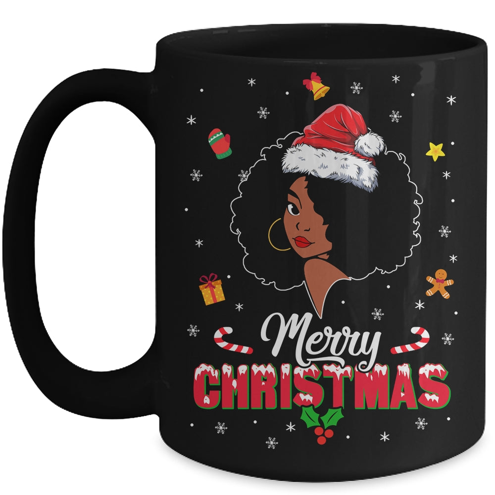 Black Girl Merry Christmas African American Woman Xmas Mug | siriusteestore