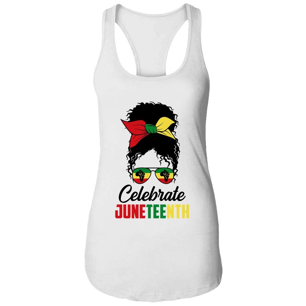 Black Women Messy Bun Hair Juneteenth Independence Day T-Shirt & Tank Top | Siriustee.com.com