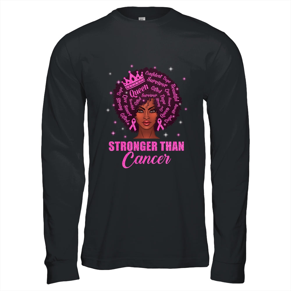 Black Women Queen Stronger Than Breast Cancer Pink Ribbon Shirt & Hoodie | siriusteestore