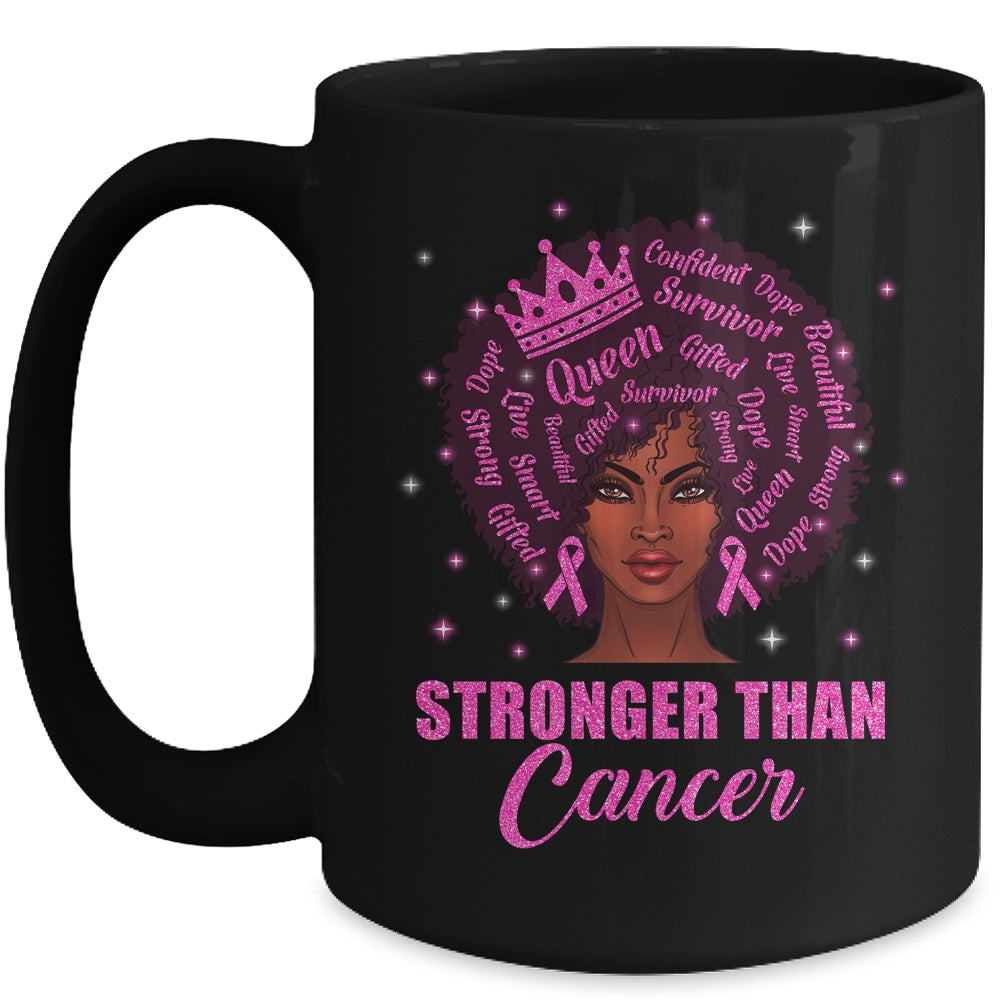Black Women Queen Stronger Than Breast Cancer Pink Ribbon Mug | siriusteestore