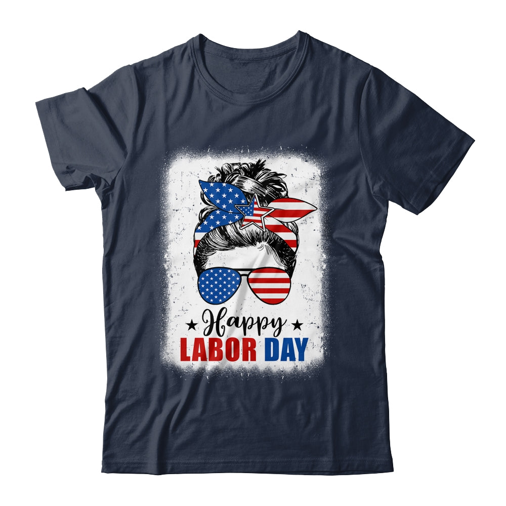 Bleached American Flag Happy Labor Day Messy Bun Hair Shirt & Tank Top | siriusteestore
