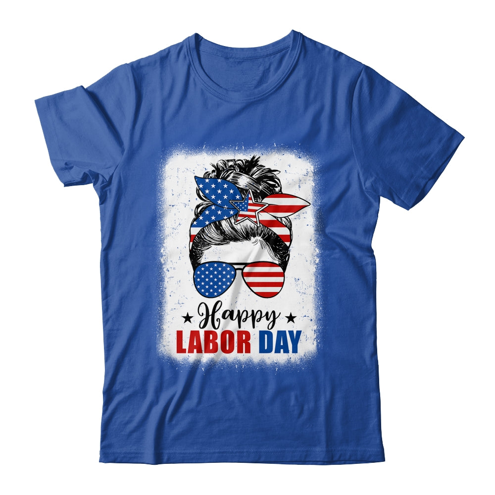 Bleached American Flag Happy Labor Day Messy Bun Hair Shirt & Tank Top | siriusteestore