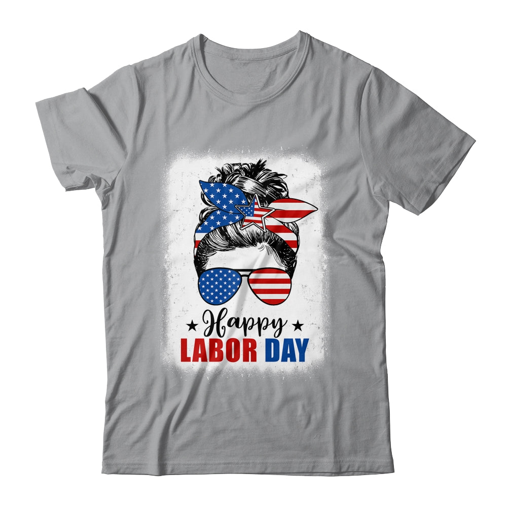 Bleached American Flag Happy Labor Day Messy Bun Hair Shirt & Tank Top | siriusteestore