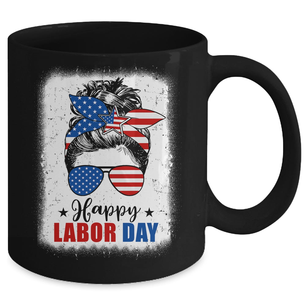 Bleached American Flag Happy Labor Day Messy Bun Hair Mug | siriusteestore
