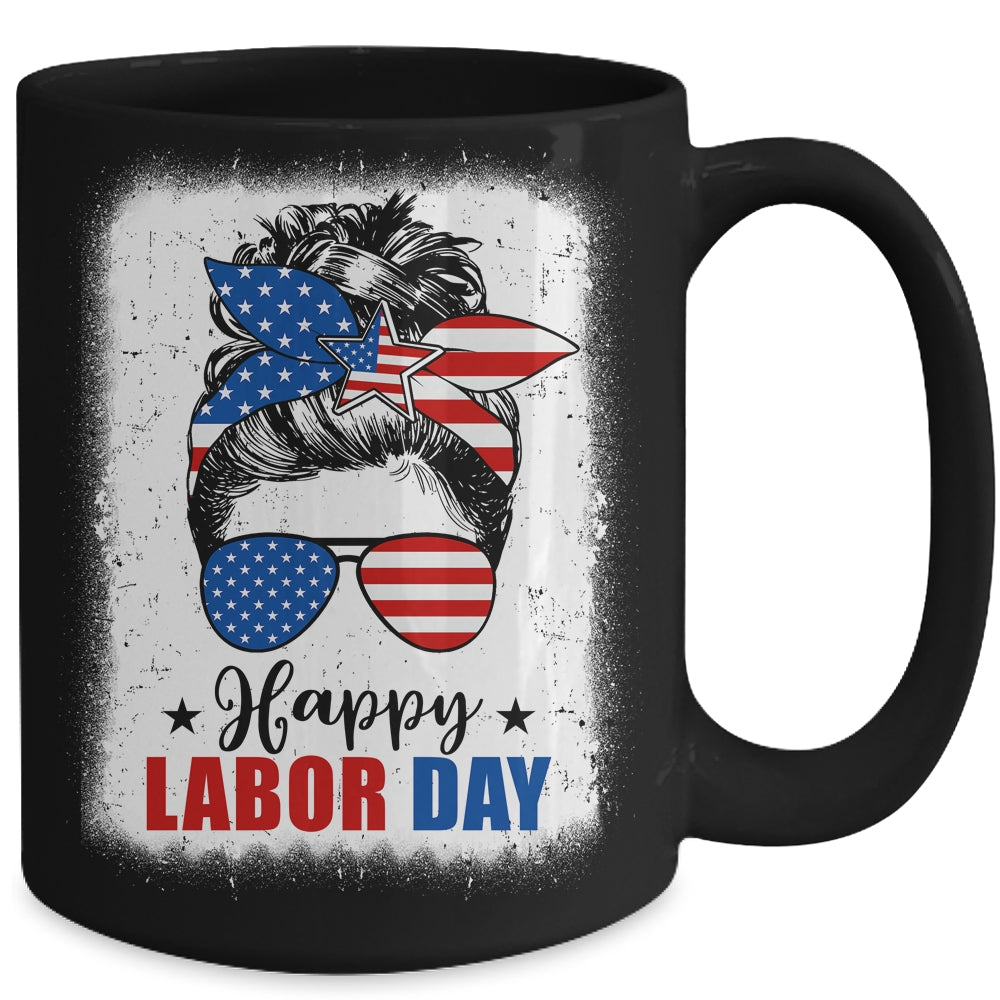 Bleached American Flag Happy Labor Day Messy Bun Hair Mug | siriusteestore