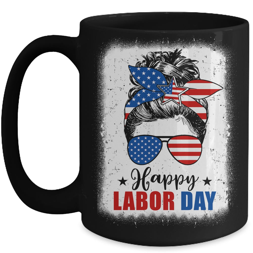 Bleached American Flag Happy Labor Day Messy Bun Hair Mug | siriusteestore