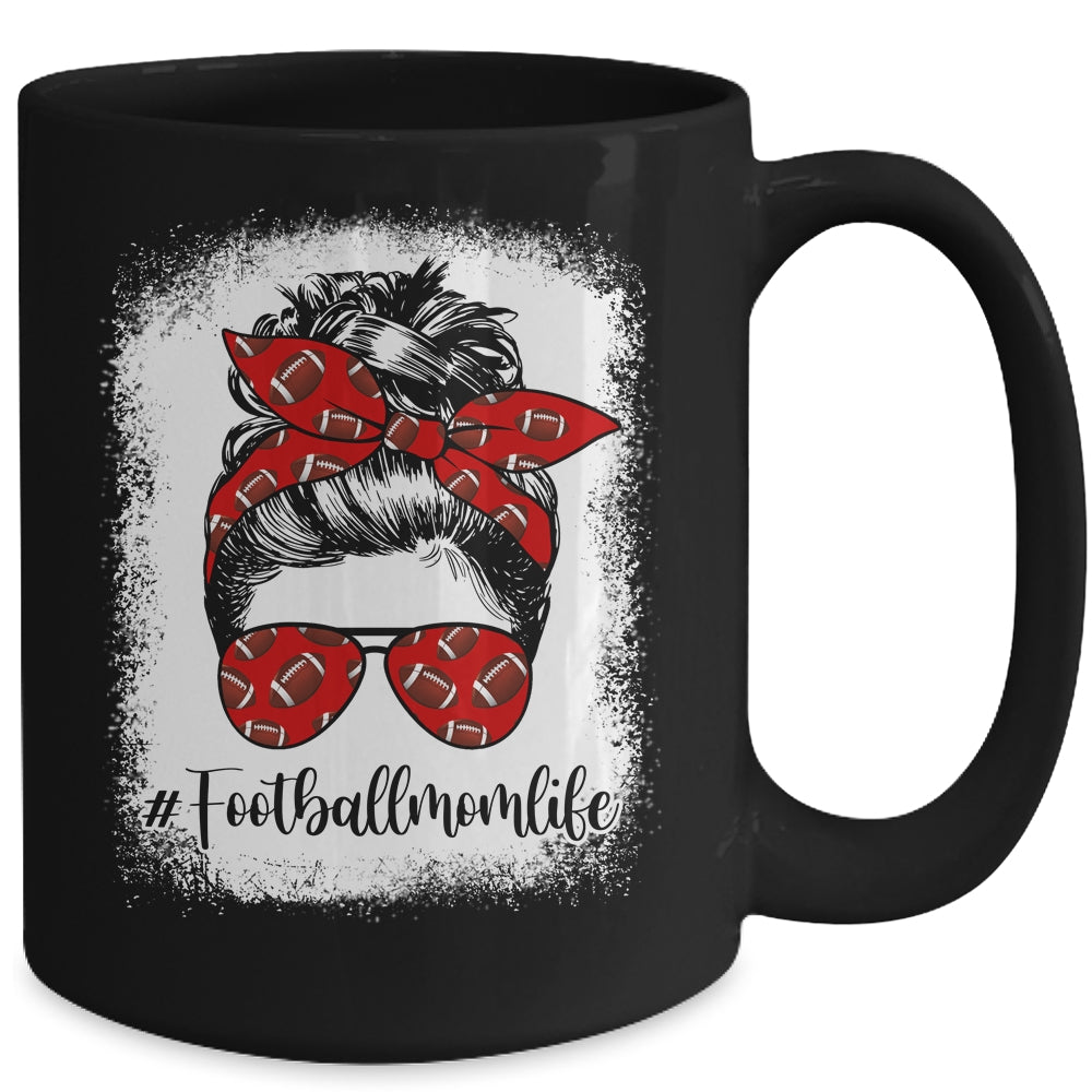 Bleached Football Mom Life Messy Bun Football Player Mom Mug | siriusteestore