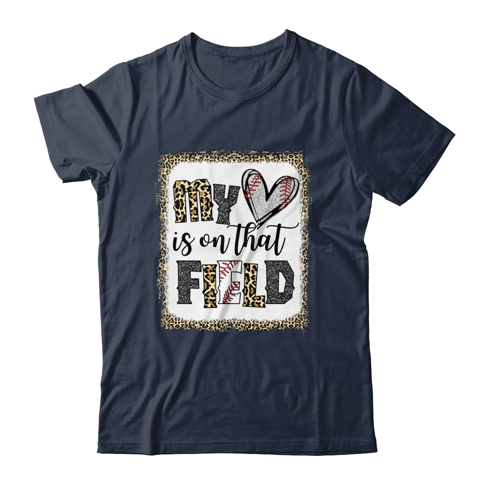 Bleached Leopard Baseball Mom My Heart Is On That Field Shirt & Tank Top | siriusteestore