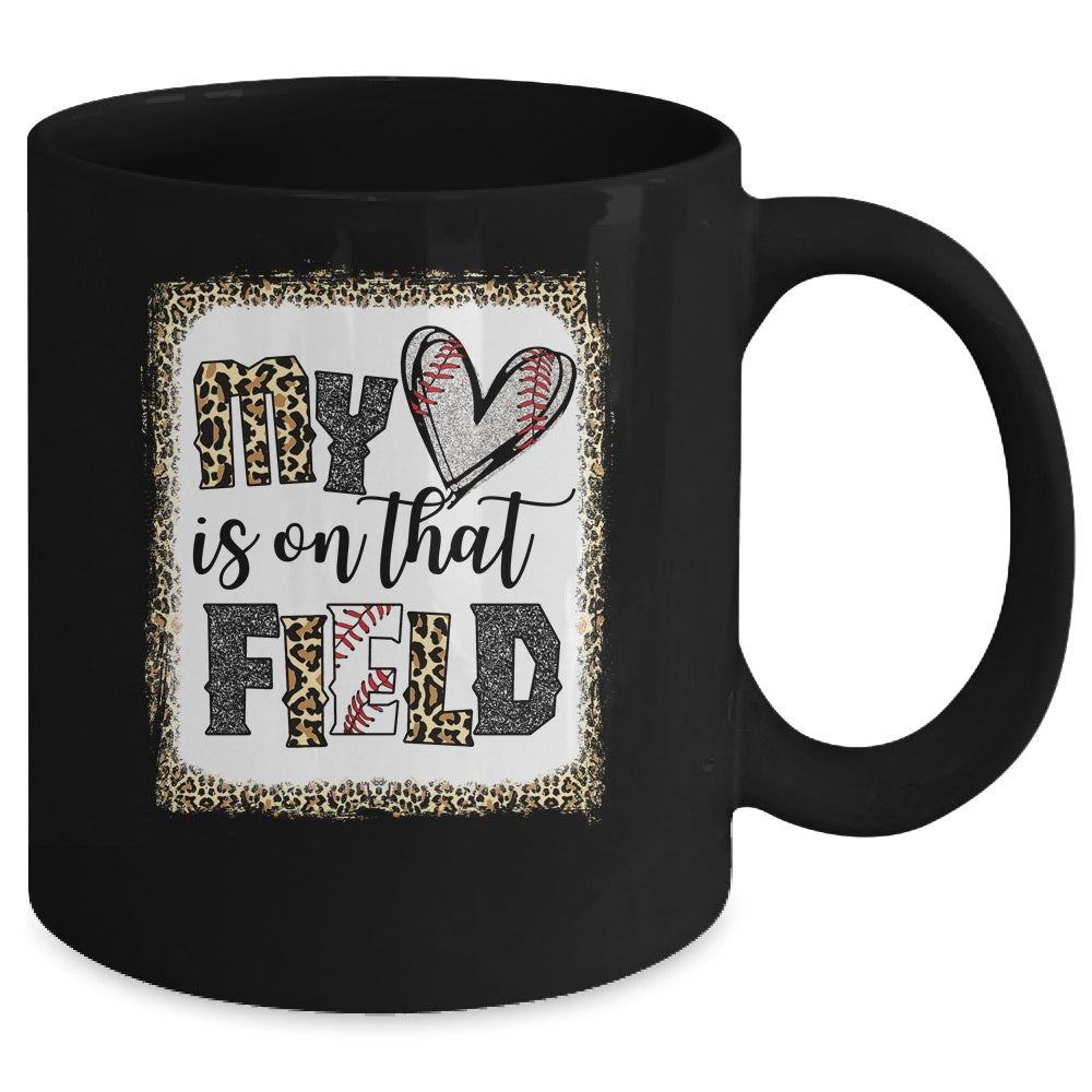 Bleached Leopard Baseball Mom My Heart Is On That Field Mug | siriusteestore